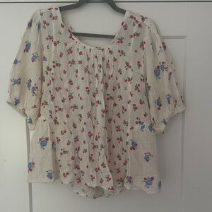 Free People Cream Floral Blouse